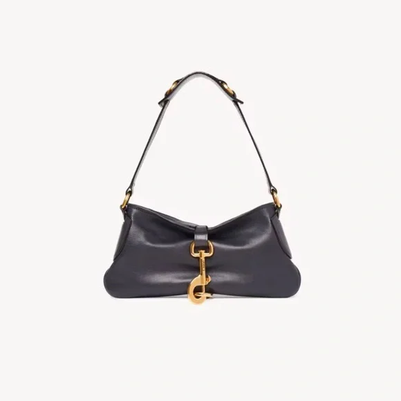 Chic Navy Black Leather Shoulder Bag NEW!!! - Picture 1 of 3